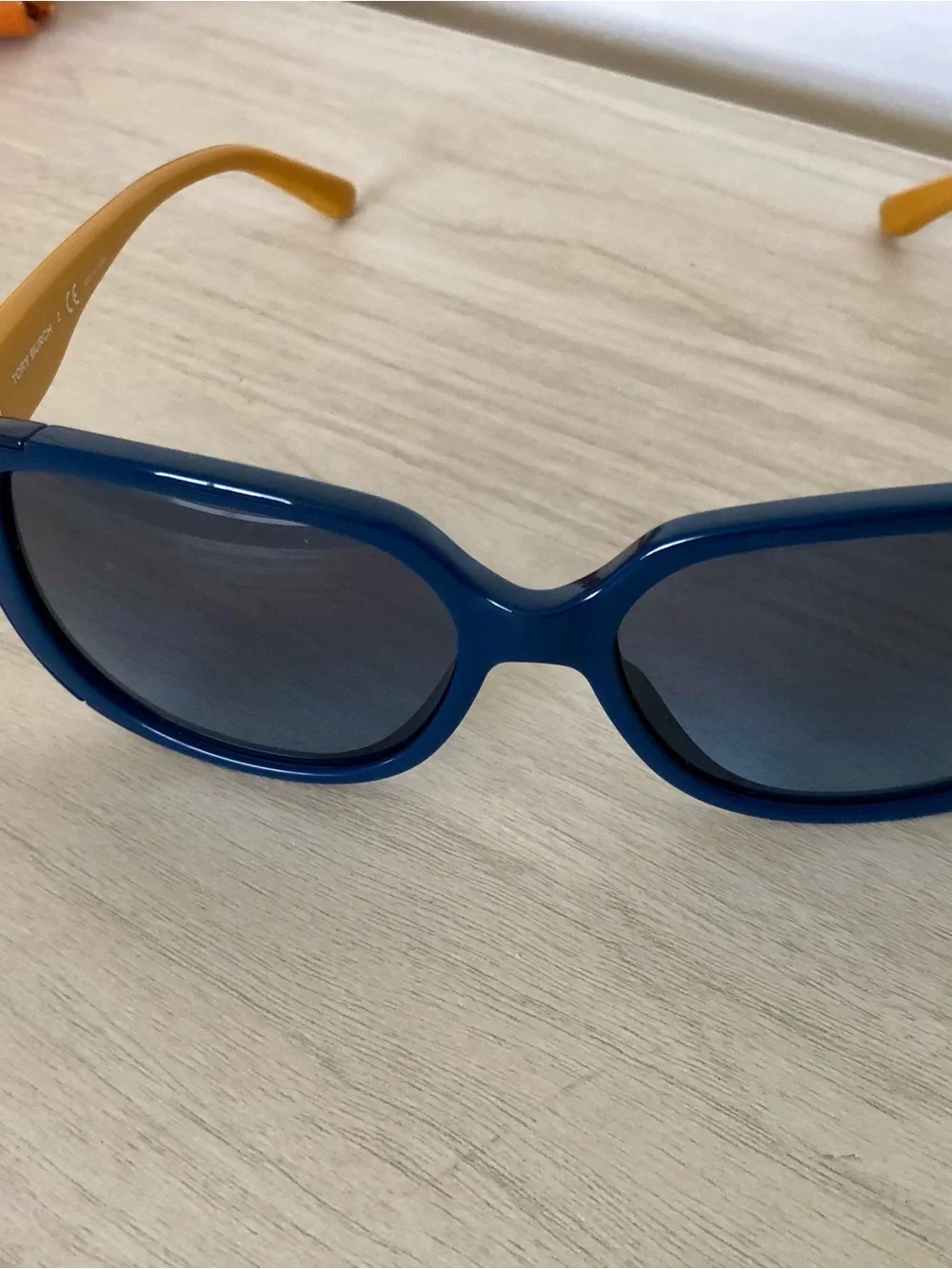 Tory Burch TY9023 Navy Blue Yellow Square Sunglasses w/ Orange Case